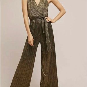 Anthropologie metallic gold jumpsuit